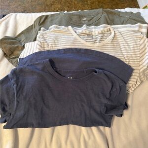 3 - GAP Crewneck Tees in Olive, Navy, and Gray Stripe